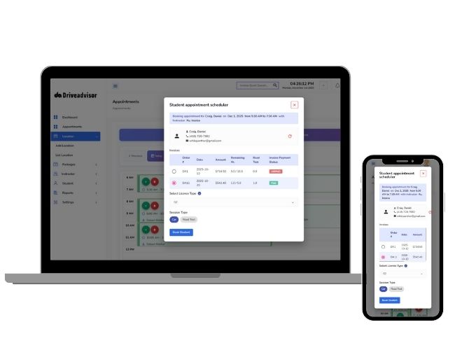 Driveadvisor lesson booking workspace